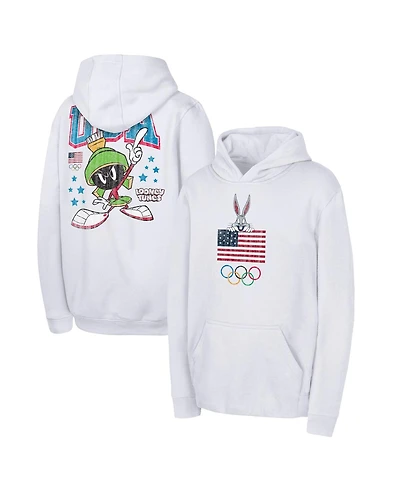 Outerstuff Big Boys and Girls Marvin the Martian White Team Usa Looney Tunes Pullover Hoodie