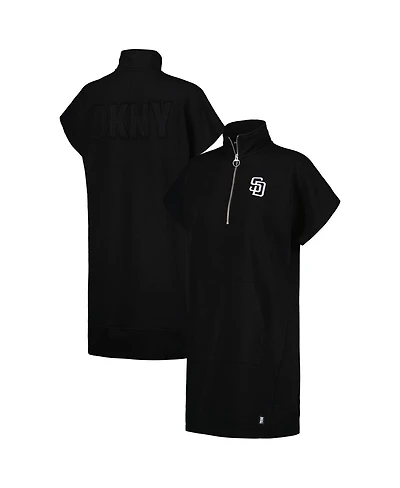 Dkny Women's Black San Diego Padres Emily Quarter-Zip Sneaker Dress