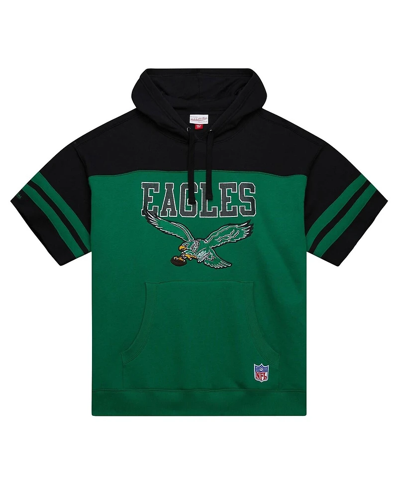 Mitchell & Ness Men's Kelly-Green Philadelphia Eagles Off Field vintage-like Logo Short Sleeve Pullover Hoodie