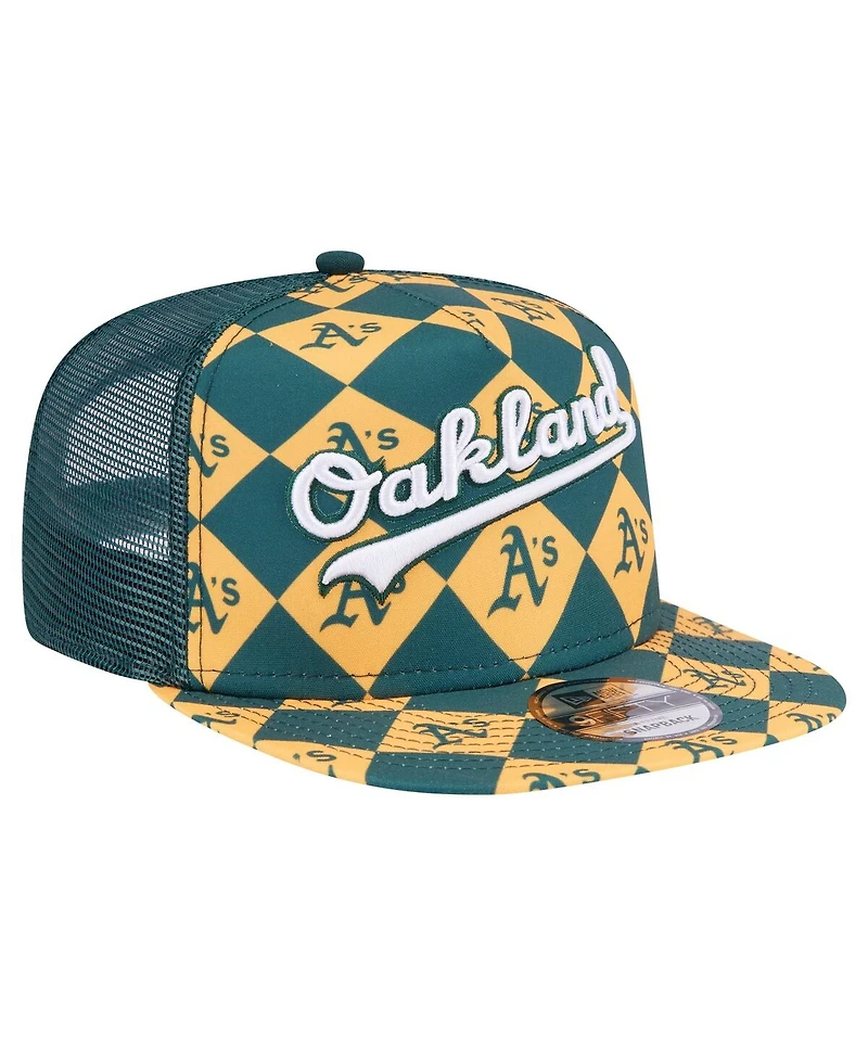 New Era Men's Green Oakland Athletics Seeing Diamonds A-Frame Trucker 9FIFTY Snapback Hat