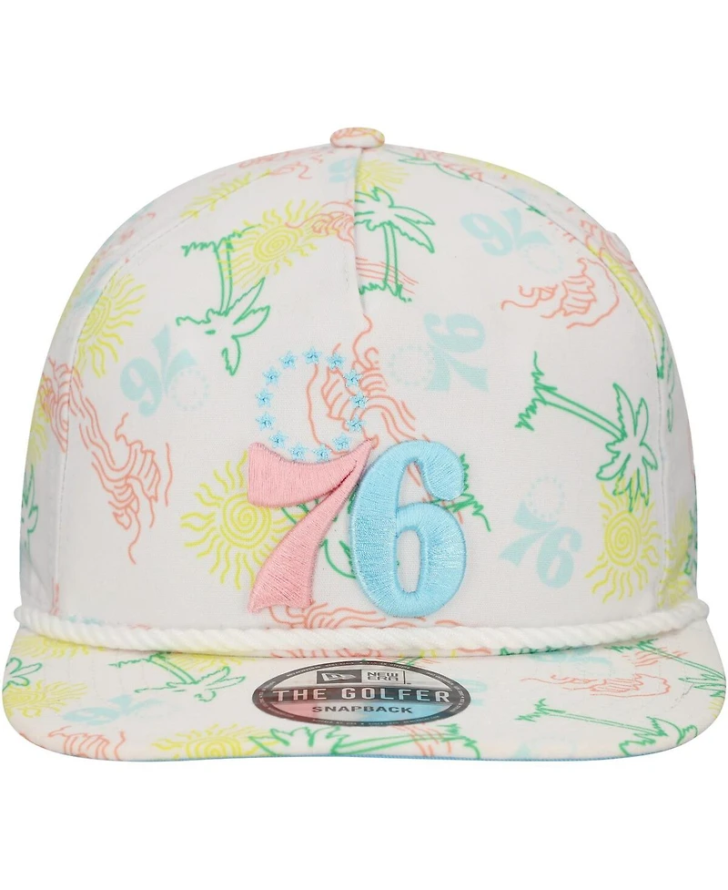 New Era Men's White Philadelphia 76ers Palm Trees and Waves Golfer Adjustable Hat