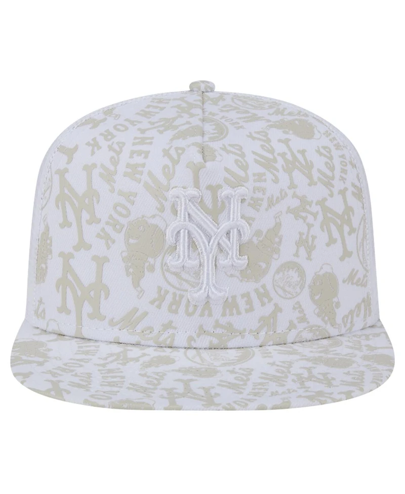 New Era Men's White New York Mets Logo Dunes A-Frame Trucker 9FIFTY Snapback Hat