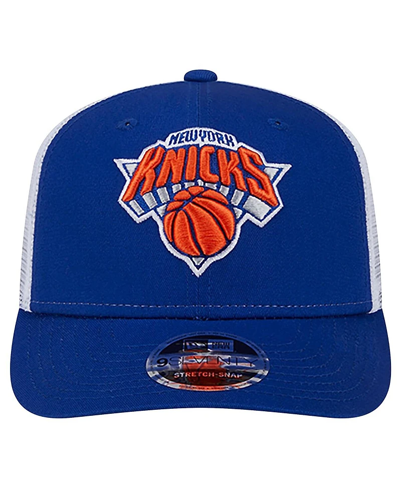 New Era Men's Blue/White New York Knicks Trucker 9SEVENTY Coolera Stretch-Snap Hat