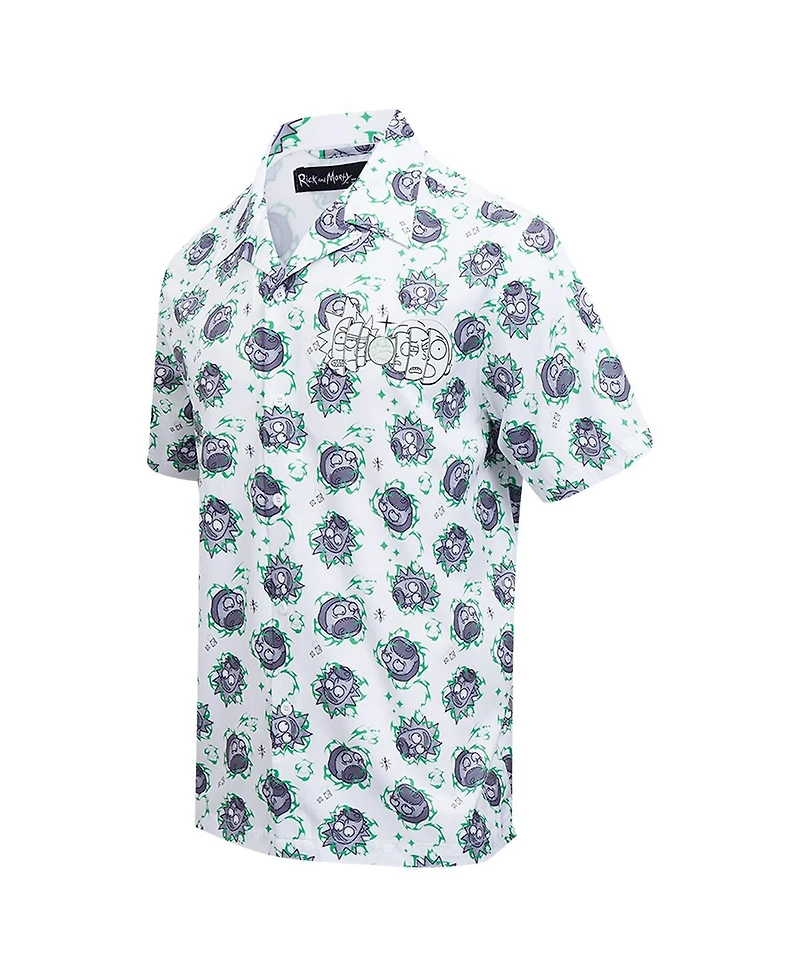 Freeze Max Men's White Rick and Morty 90's Rave Rickvival Showing Brain Button-Up Shirt