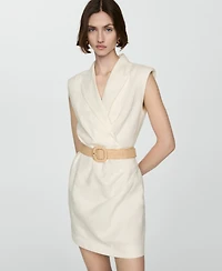 Mango Women's Belt Linen Dress