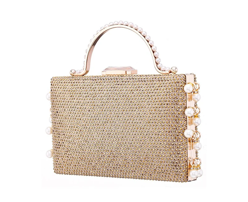 Nina Cultivated Pearl Dangle Crystal Embellished Minaudiere Clutch