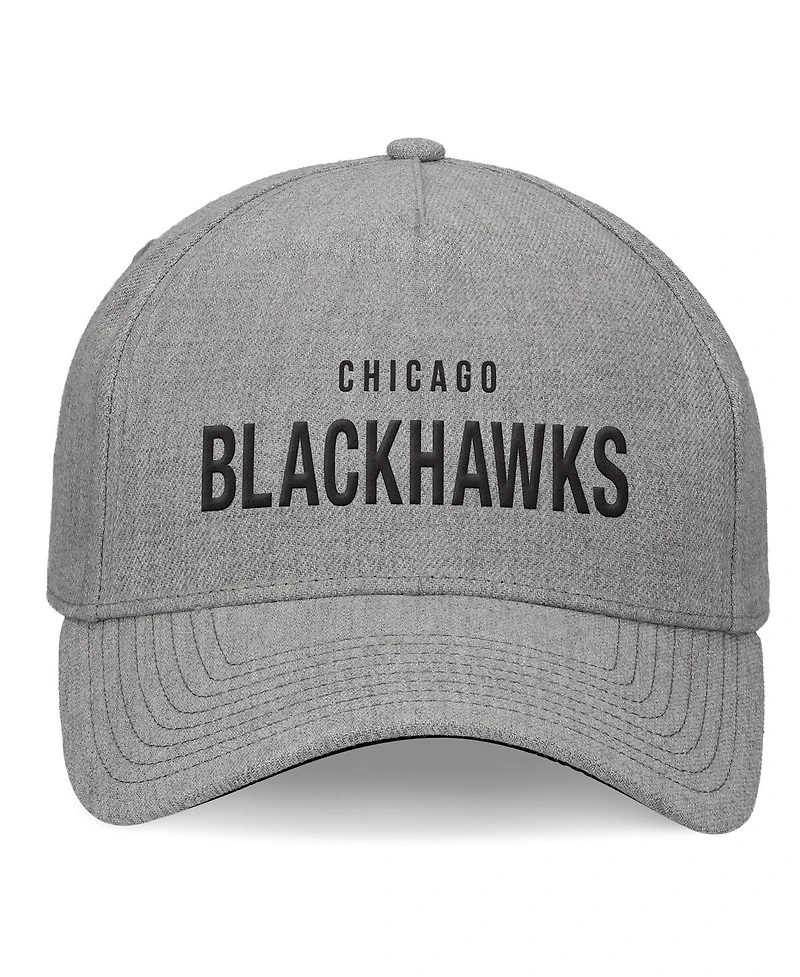 Fanatics Men's Heather Gray Chicago Blackhawks Elements A-Frame Leather Strapback Hat