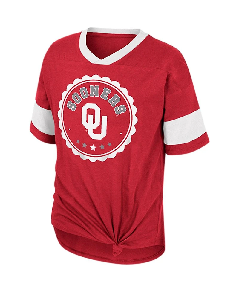 Colosseum Girls Big Boys and Girls Crimson Oklahoma Sooners Tomika Tie-Front V-Neck T-Shirt