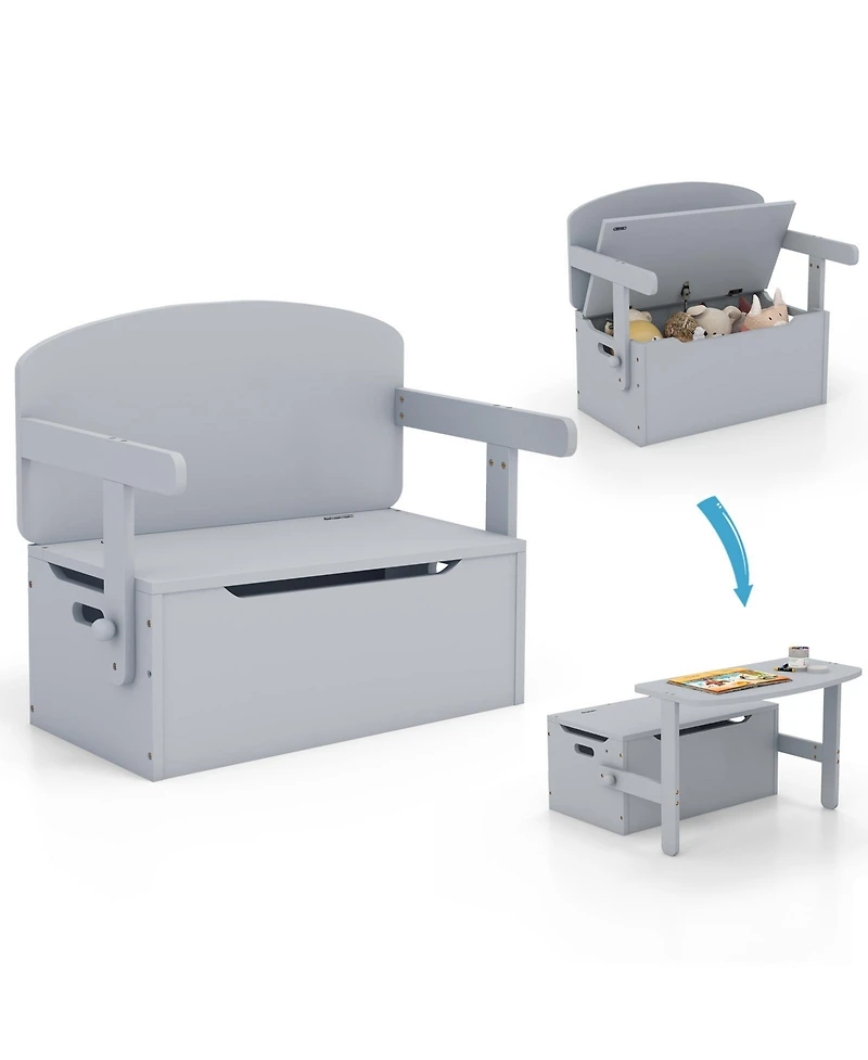 Slickblue 3-in-1 Kids Convertible Storage Bench Wood Activity Table and Chair Set