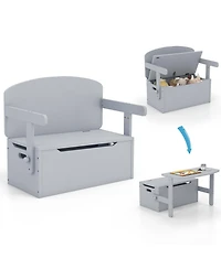 Slickblue 3-in-1 Kids Convertible Storage Bench Wood Activity Table and Chair Set