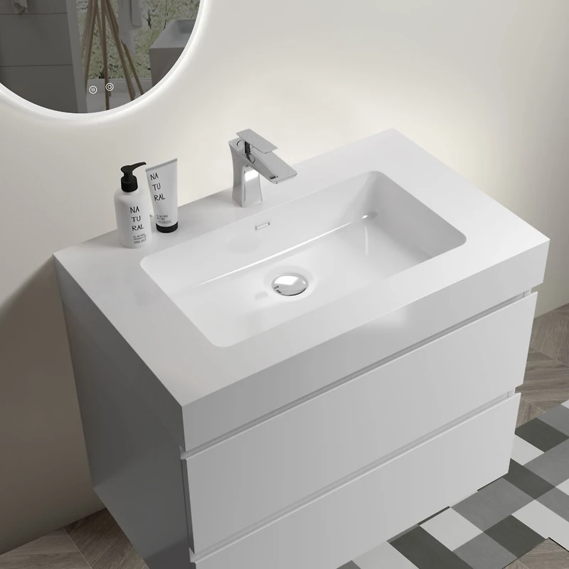 Streamdale Glossy White Integrated Basin Modern Solid Surface Marvel