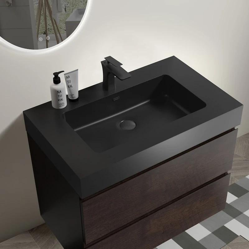 Matte Black Integrated Quartz Basin: Modern Elegance for Your Bathroom