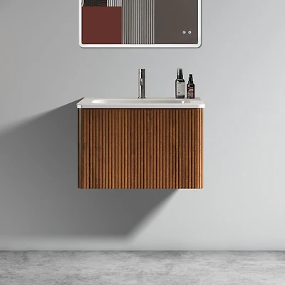 Etna 24" Striped Walnut Vanity w/ White Ceramic Sink