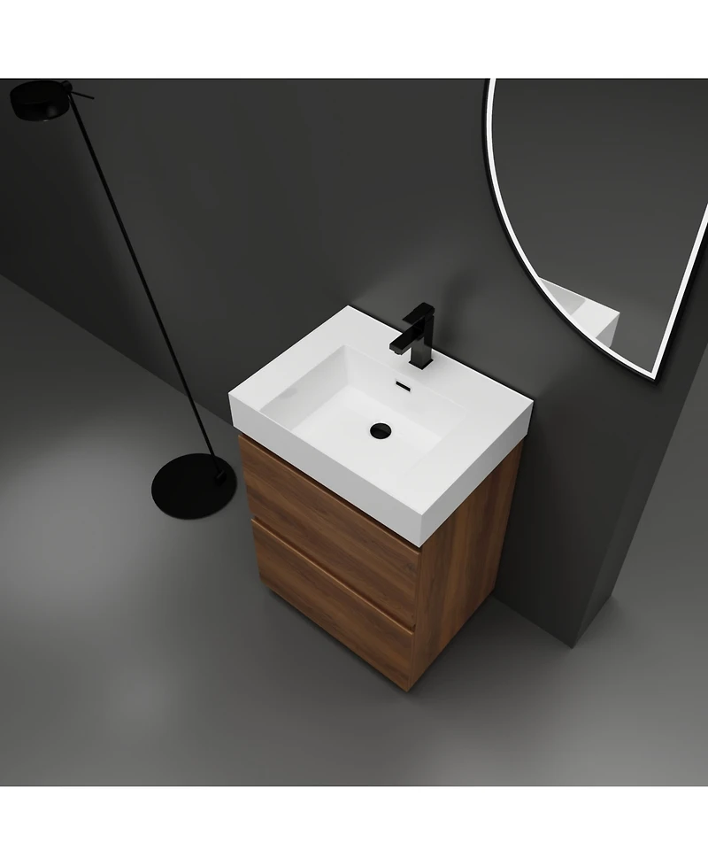 Streamdale 24" Modern Bathroom Vanity with Single Sink, Double Drawer, Brown