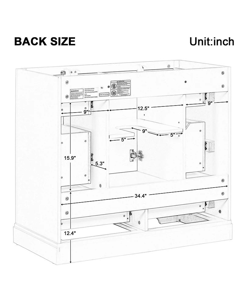 Streamdale 36" Gray Bathroom Vanity with 6 Drawers