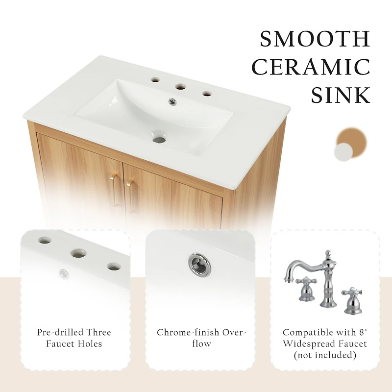 Streamdale 30" Bathroom Vanity with Sink, Cabinet, Drawer, Mdf Board, Natural