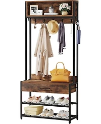 Tribesigns 3-in-1 Entryway Hall Tree with Drawer, Vintage Industrial Coat Rack with Shoe Bench and Hutch, Mudroom Bench with Shoe Storage rack and 9 H