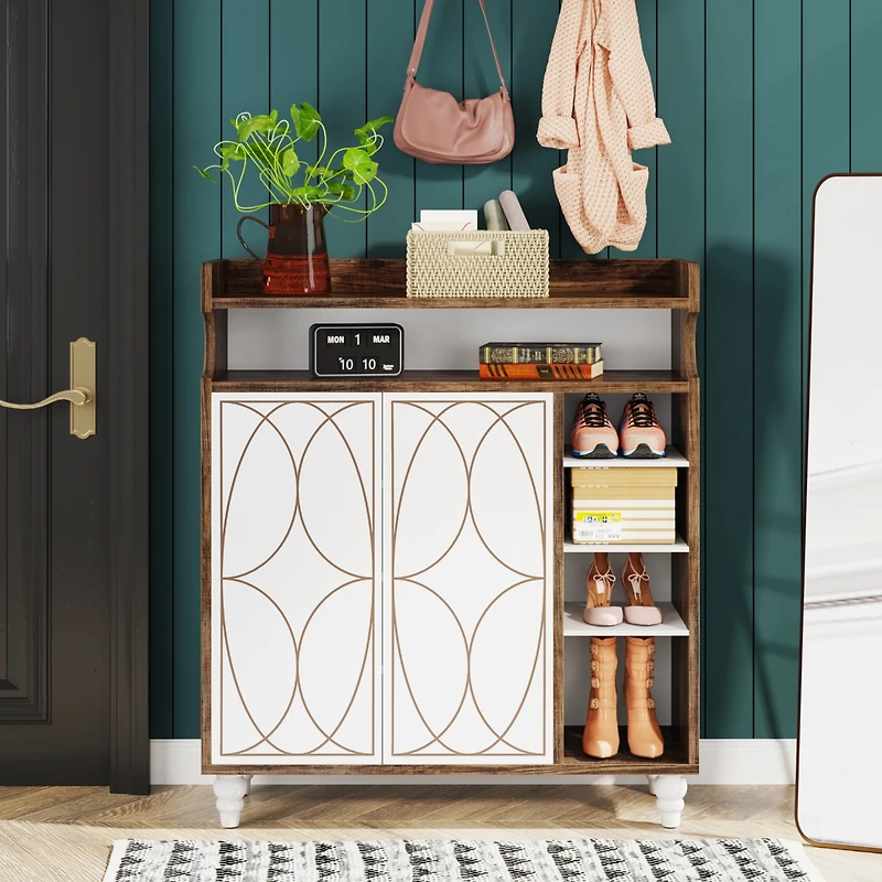 Tribesigns Shoe Cabinet with Doors, Shoe Storage Cabinet with Adjustable Shelves, Freestanding Shoes Rack Wooden Shoe Organizer for Entryway, Hallway,