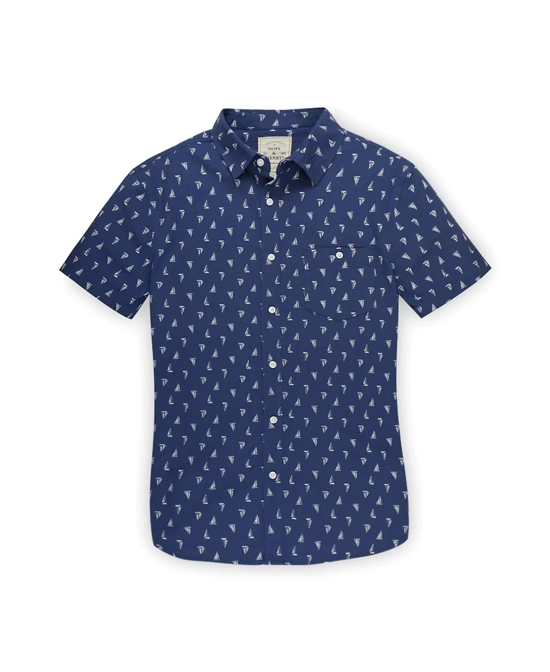 Hope & Henry Mens' Organic Seersucker Short Sleeve Button Down Shirt