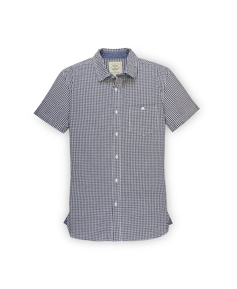 Hope & Henry Mens' Organic Seersucker Short Sleeve Button Down Shirt