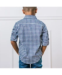 Hope & Henry Baby Boys Organic Long Sleeve Stretch Poplin Roll-Up Button Down Shirt