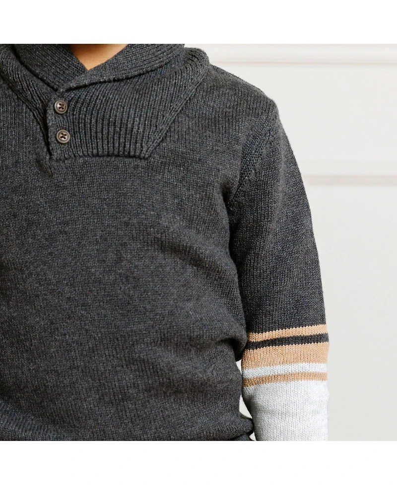Hope & Henry Baby Boys Long Sleeve Striped Shawl Collar Sweater