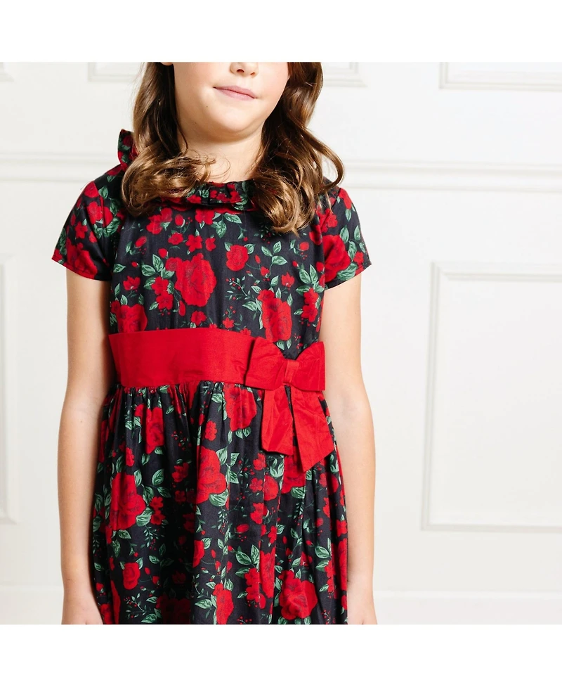 Hope & Henry Baby Girls Short Sleeve Ruffle Collar Party Dress with Bow
