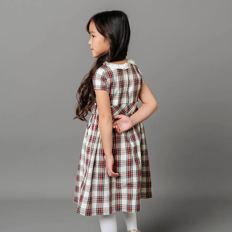 Hope & Henry Big Girls Short Sleeve Ruffle Collar Party Dress with Bow