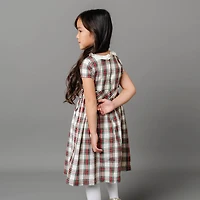 Hope & Henry Big Girls Short Sleeve Ruffle Collar Party Dress with Bow
