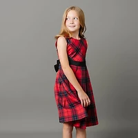 Hope & Henry Girls' Sleeveless Pleated Party Dress with Waist Sash