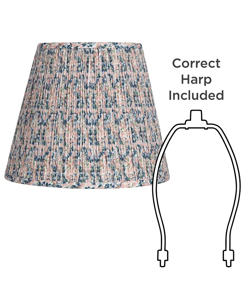 Springcrest Collection Hardback Shirred Empire Lamp Shade Pink Blue Floral Medium 8" Top x 13" Bottom x 11" Slant Spider with Harp and
