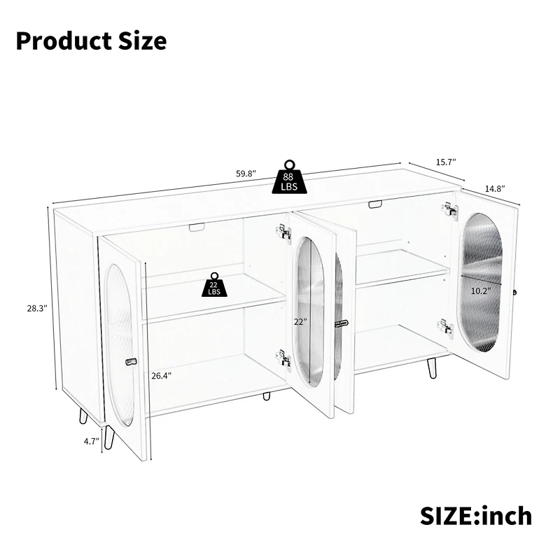 Streamdale Modern Sideboard with Acrylic Doors & Adjustable Shelf