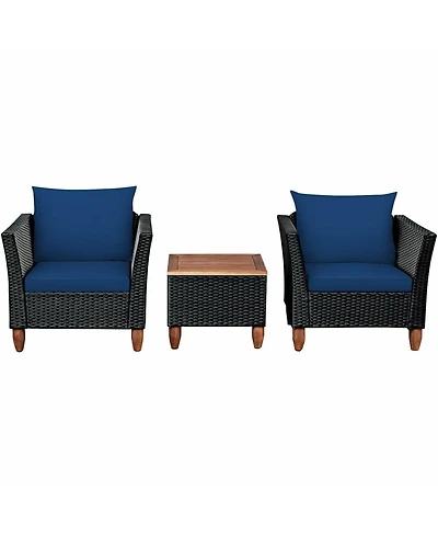 Slickblue 3 Pieces Outdoor Patio Rattan Furniture Set with Coffee Table