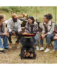 Slickblue 20 Inch Patio Fire Pit Metal Camping Fire Bowl with Pot Holder and Storage Shelf-Black