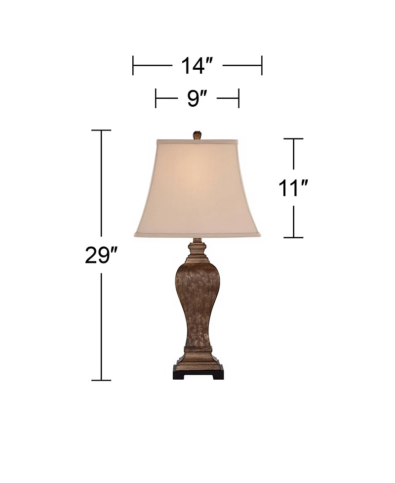Regency Hill Edgar Traditional Table Lamp 29" Tall Bronze with Table Top Dimmer Geneva Taupe Rectangular Shade for Bedroom Living Room Bedside Of