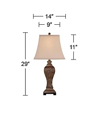 Regency Hill Edgar Traditional Table Lamp 29" Tall Bronze with Table Top Dimmer Geneva Taupe Rectangular Shade for Bedroom Living Room Bedside Of