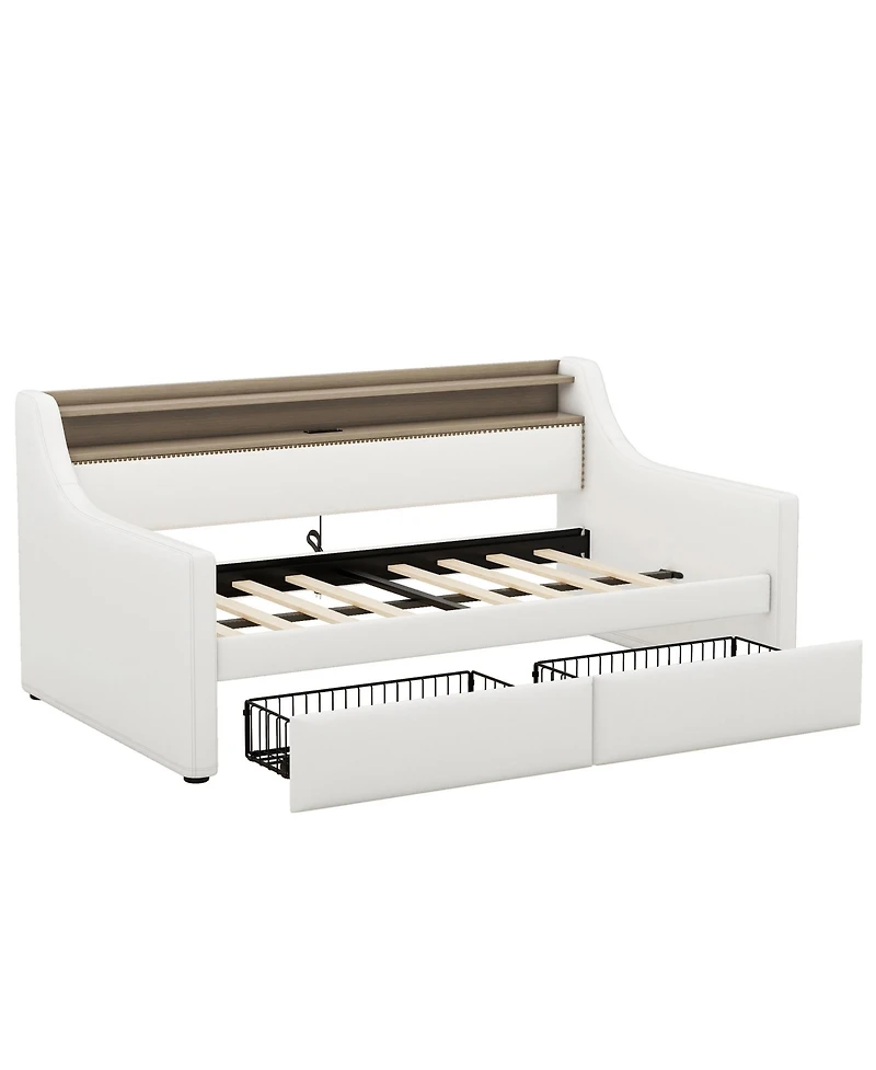 Streamdale Twin Daybed with Drawers, Charging Station, Led Lights, and Storage