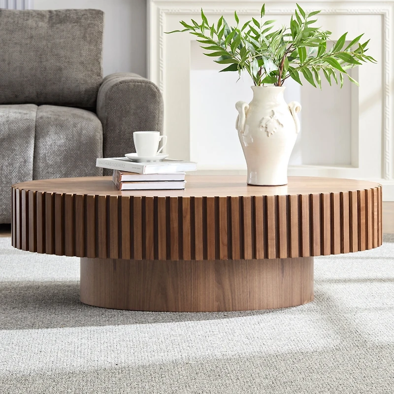 Streamdale Modern Walnut Coffee Table with Sturdy Pedestal