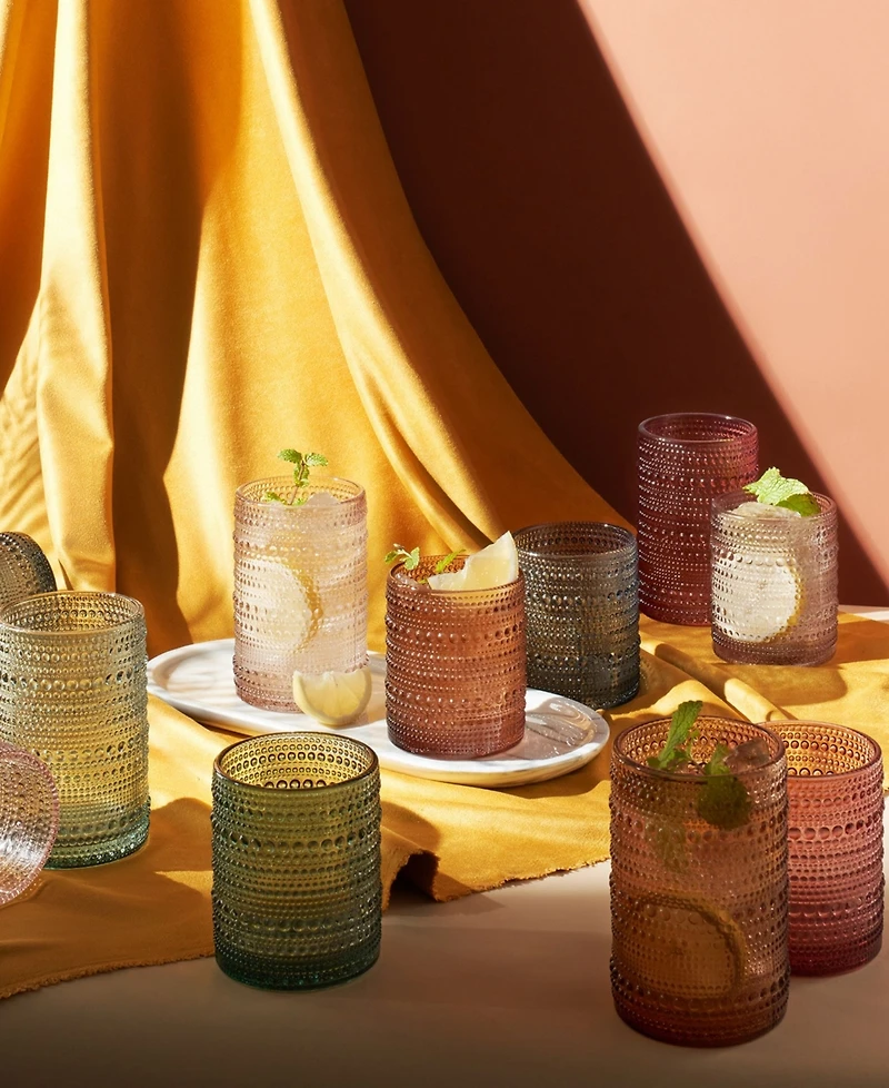 The Wine Savant Khen Hobnail Drinking Glasses Pastel Colored Beaded Set of 12