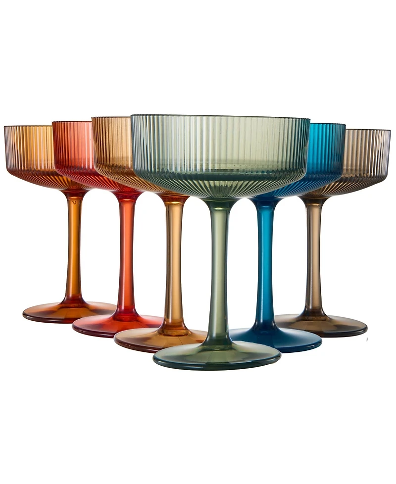 The Wine Savant Khen Shatterproof Acrylic Ribbed Classic Art Deco Coupe Glasses Set of 6