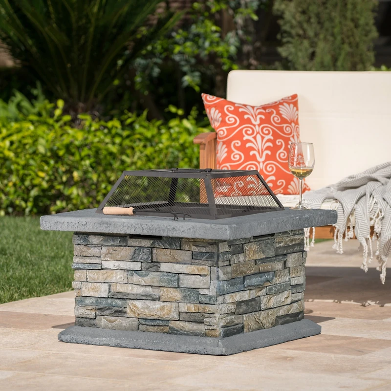 Streamdale 28" Square Fire Pit With Iron Shield