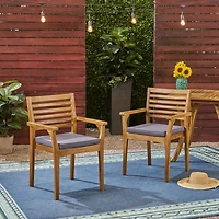 Streamdale Teak & Wicker Patio Dining Chair With Dark Grey Cushion