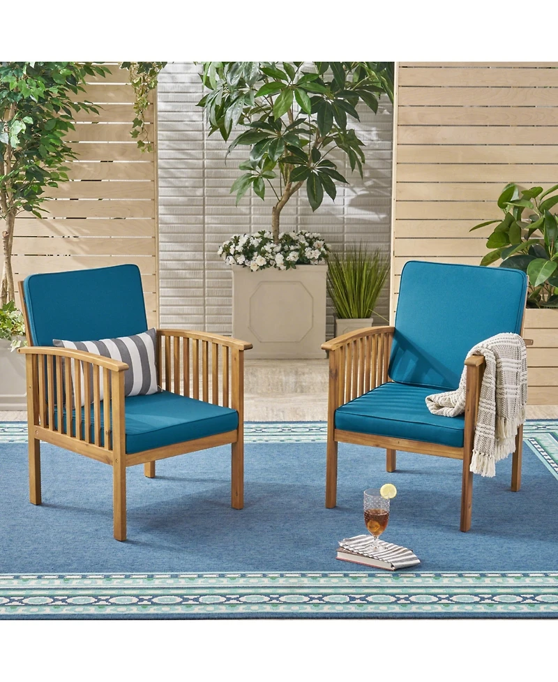 Simplie Fun Acacia Wood Club Chairs With Teal Cushions (Set Of 2)