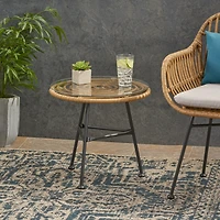 Simplie Fun Modern Rattan Side Table With Tempered Glass Top