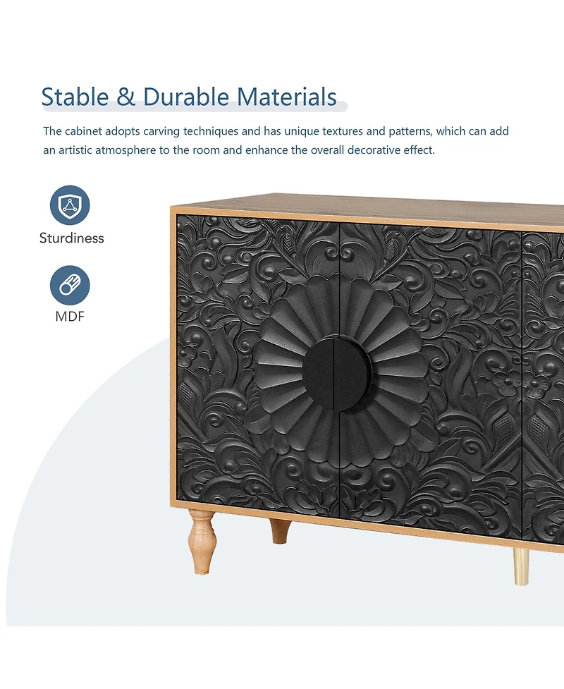 Streamdale Furniture Black Carved Symmetrical Door with Wood Frame