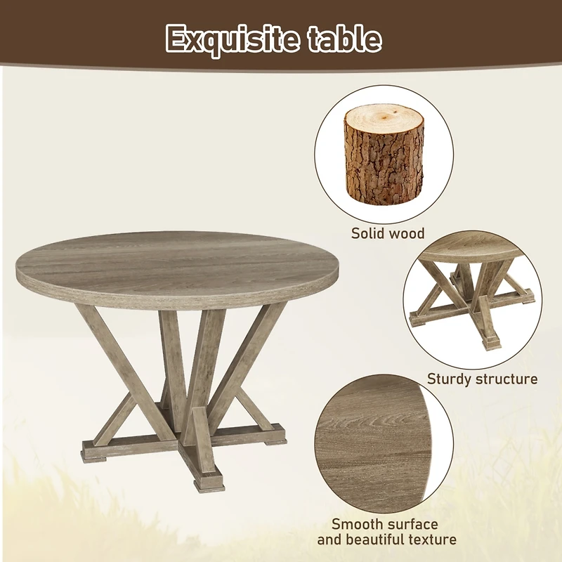 Simplie Fun Modern Farmhouse Round Dining Table, 45.7", Rustic Grayish Brown