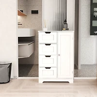 White Freestanding Storage Cabinet with Adjustable Shelves, Drawers, and Door