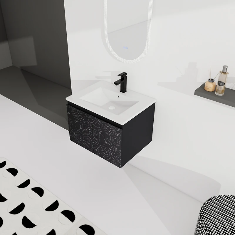 Streamdale Furniture Wall-Mounted Bathroom Vanity with Ceramic Sink & Soft-Close Doors