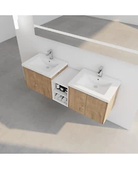 Simplie Fun Wall Mount Vanity with Soft Close Doors, Resin Sink, Storage Shelves