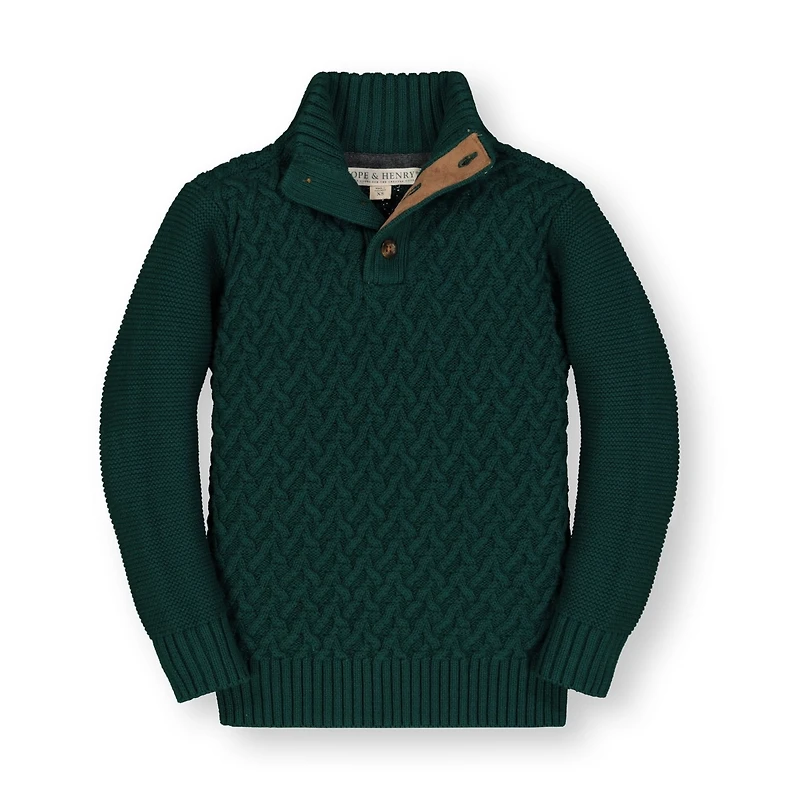 Hope & Henry Baby Boys Long Sleeve Mock Neck Herringbone Cable Sweater